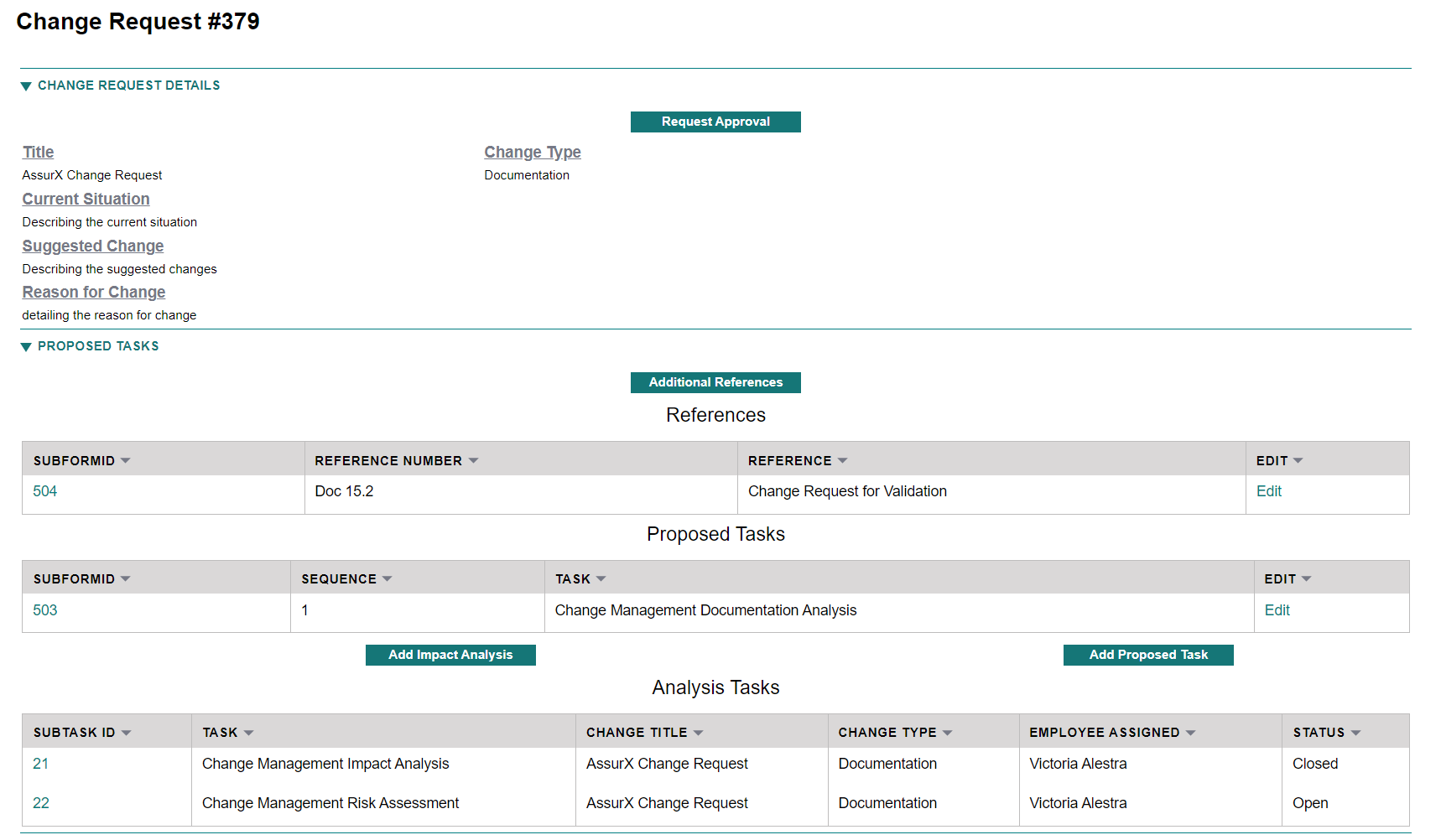 Change Managment Software interface