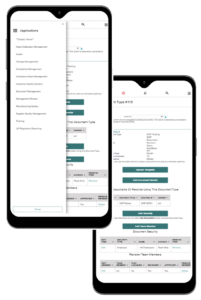 QMS software system displayed on mobile phones