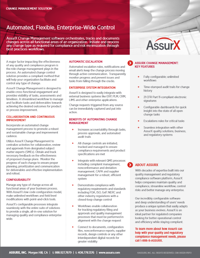 AssurX Change Management Solution Software Product Brochure Cover