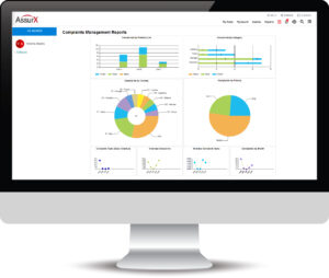 AssurX CAPA Management Dashboards and Analytics displayed on desktop monitor