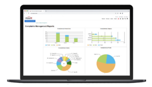 AssurX Quality Management Software Dashboards and Analytics displayed on desktop monitor 