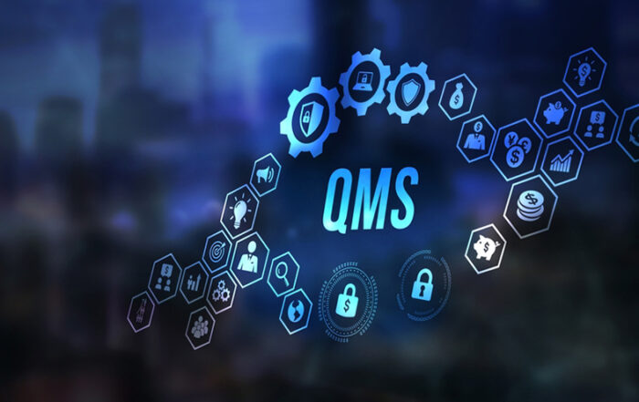 AssurX QMS Software graphic abstract with blue hues