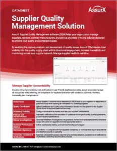 AssurX Supplier Quality Management Datasheet