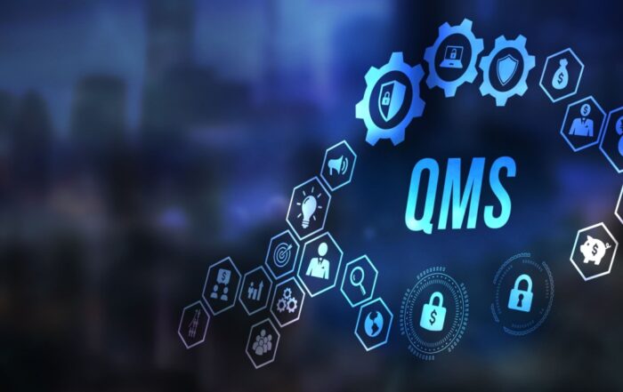 ssurX QMS Software graphic abstract with blue hues